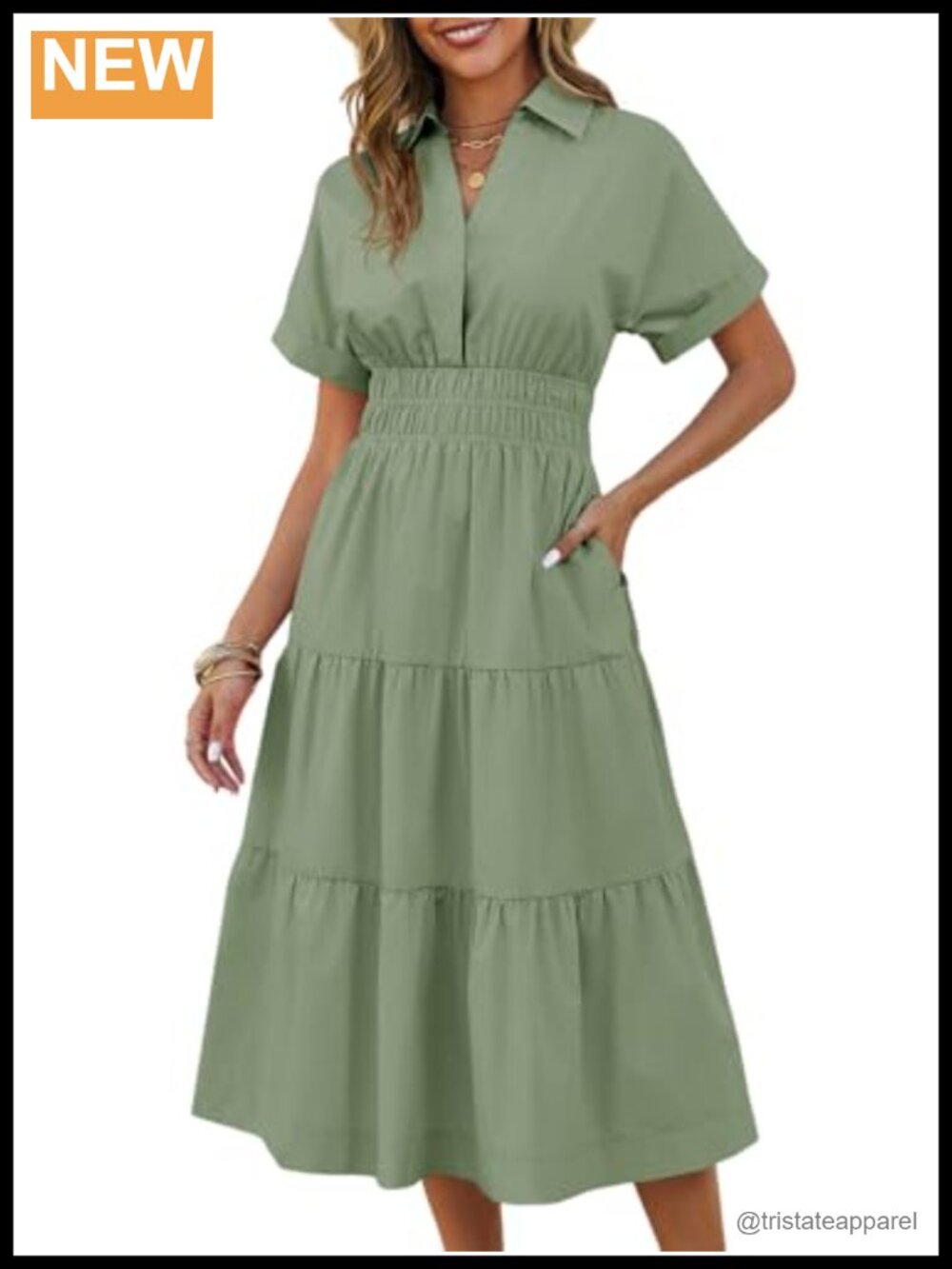 Women's V Neck Smocked Waist Maxi Dress with Pockets Short Sleeve